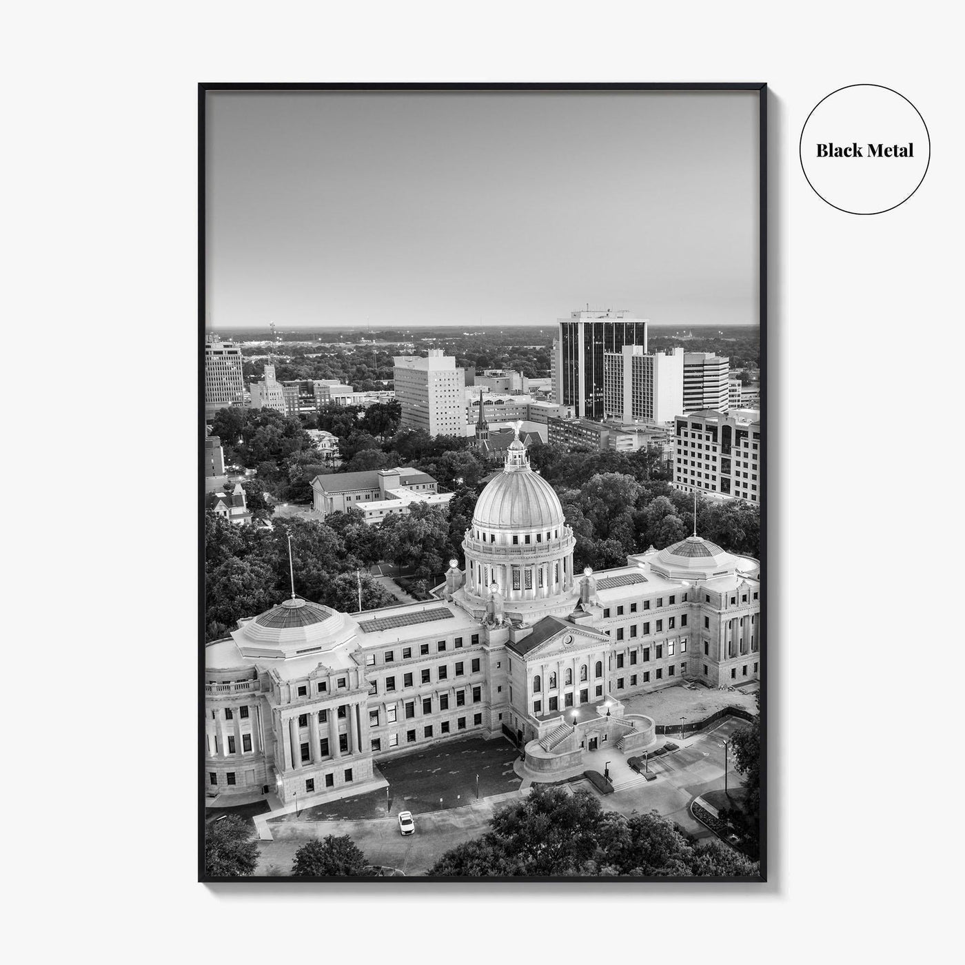 Jackson Mississippi Skyline Black and White Fine Art Photo Print, Poster, USA