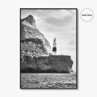 Gibraltar Black and White Fine Art Photo Print, Europa Point Lighthouse, Mediterranean Coast, Poster
