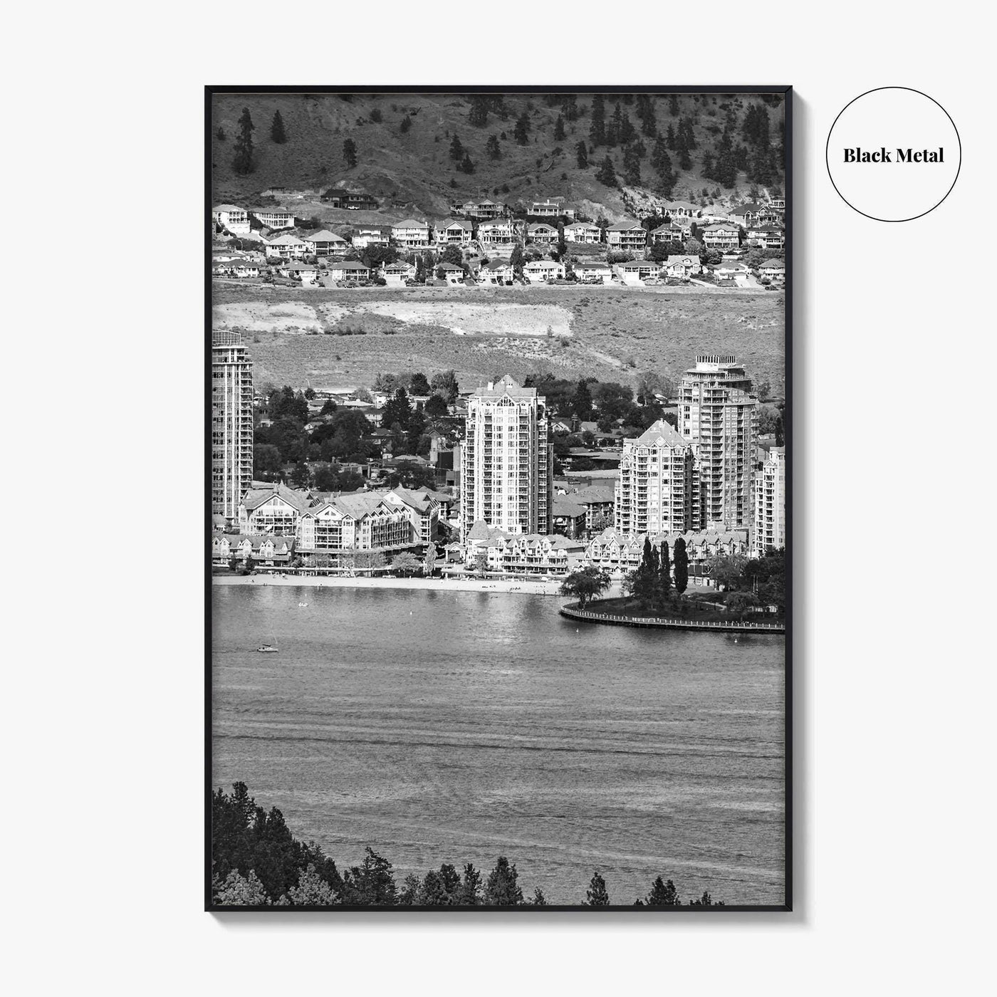 Kelowna Skyline Black and White Fine Art Photo Print, Okanagan Lake, British Columbia Poster