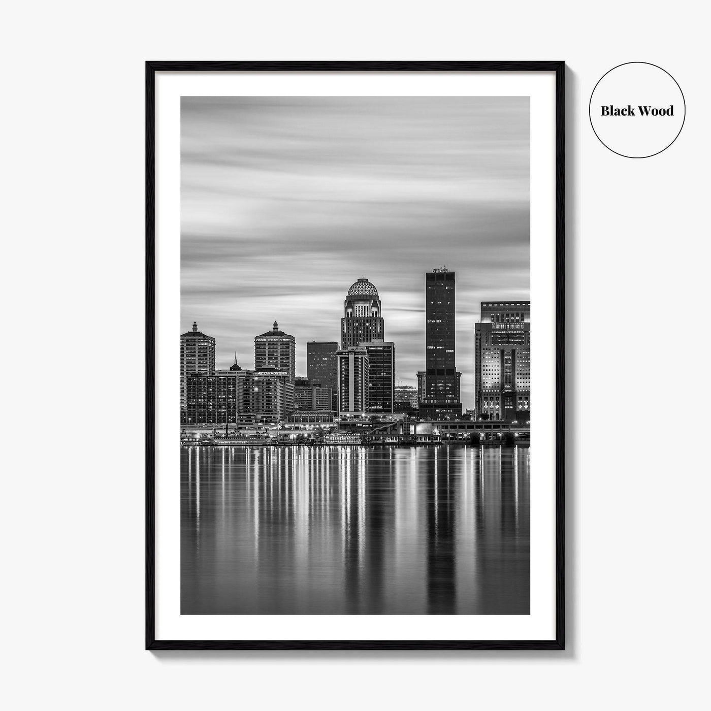 Louisville Skyline Black and White Fine Art Photo Print, Kentucky River Poster