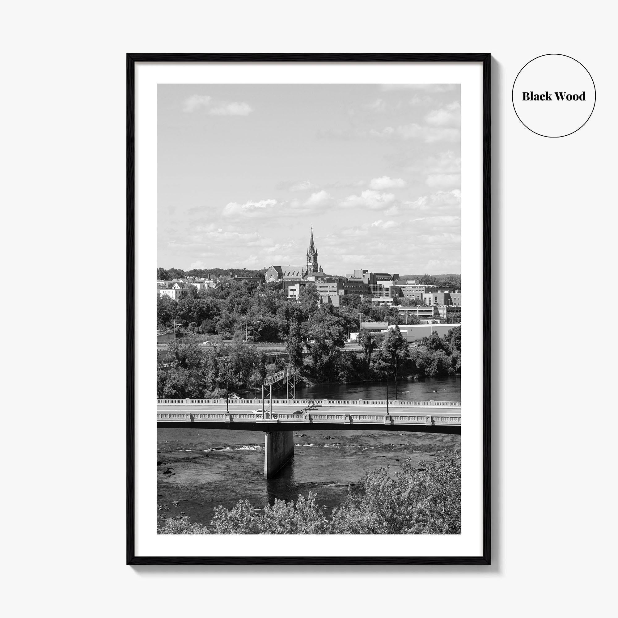 Manchester New Hampshire Skyline Black and White Fine Art Photo Print, Poster, Merrimack River