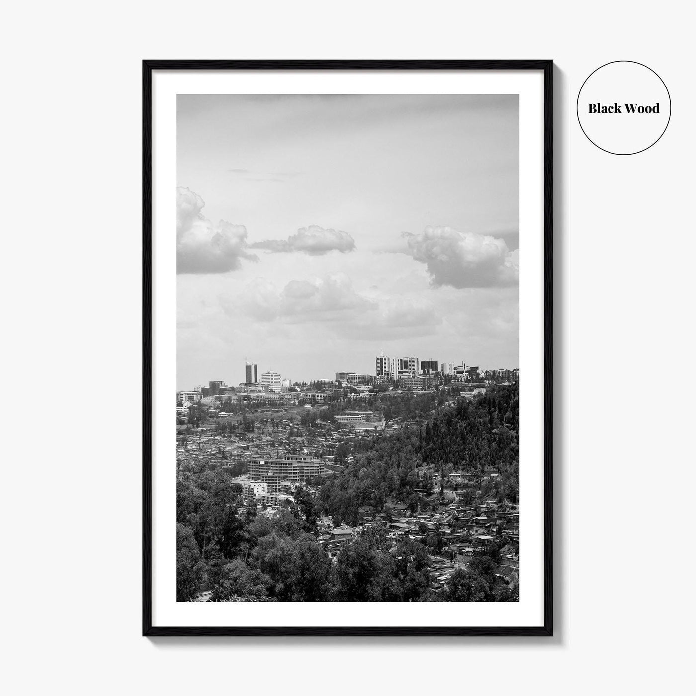 Kigali Skyline Black and White Fine Art Photo Print, Rwanda Poster Africa