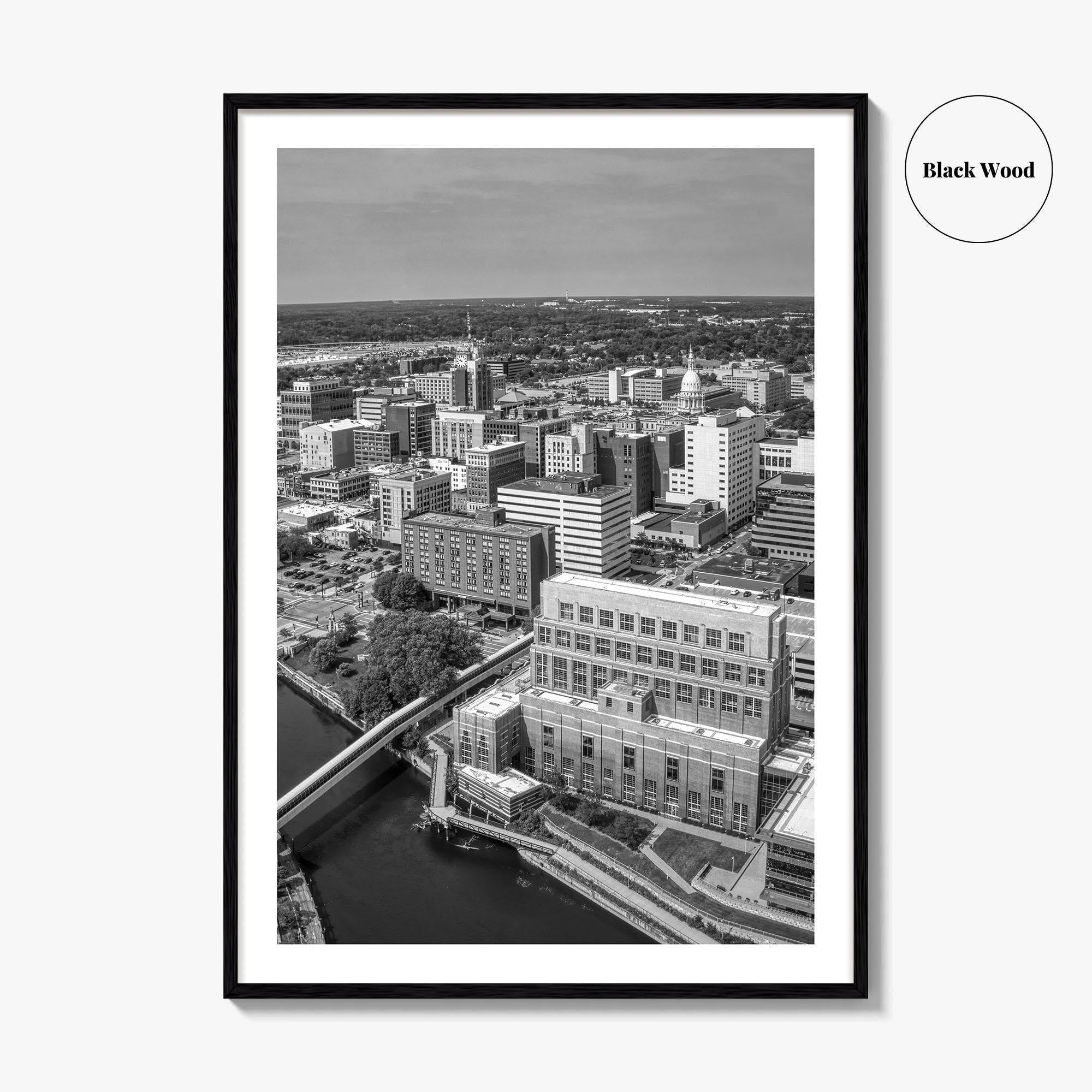 Lansing Skyline Black and White Fine Art Photo Print, Michigan Poster, USA