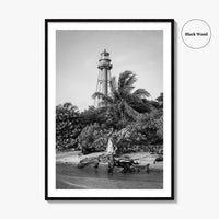 Captiva Black and White Fine Art Photo Print, Sanibel Island Lighthouse, Florida Poster
