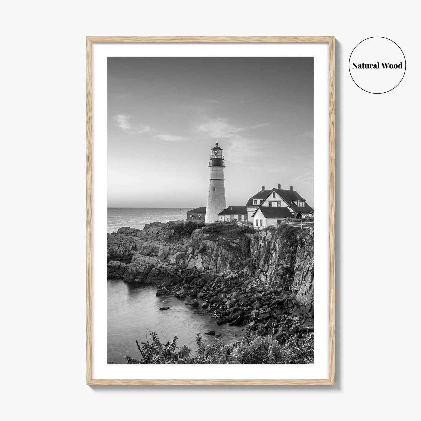 Portland Head Light Maine USA Black and White Fine Art Photo Print, Lighthouse Poster