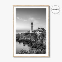 Portland Head Light Maine USA Black and White Fine Art Photo Print, Lighthouse Poster