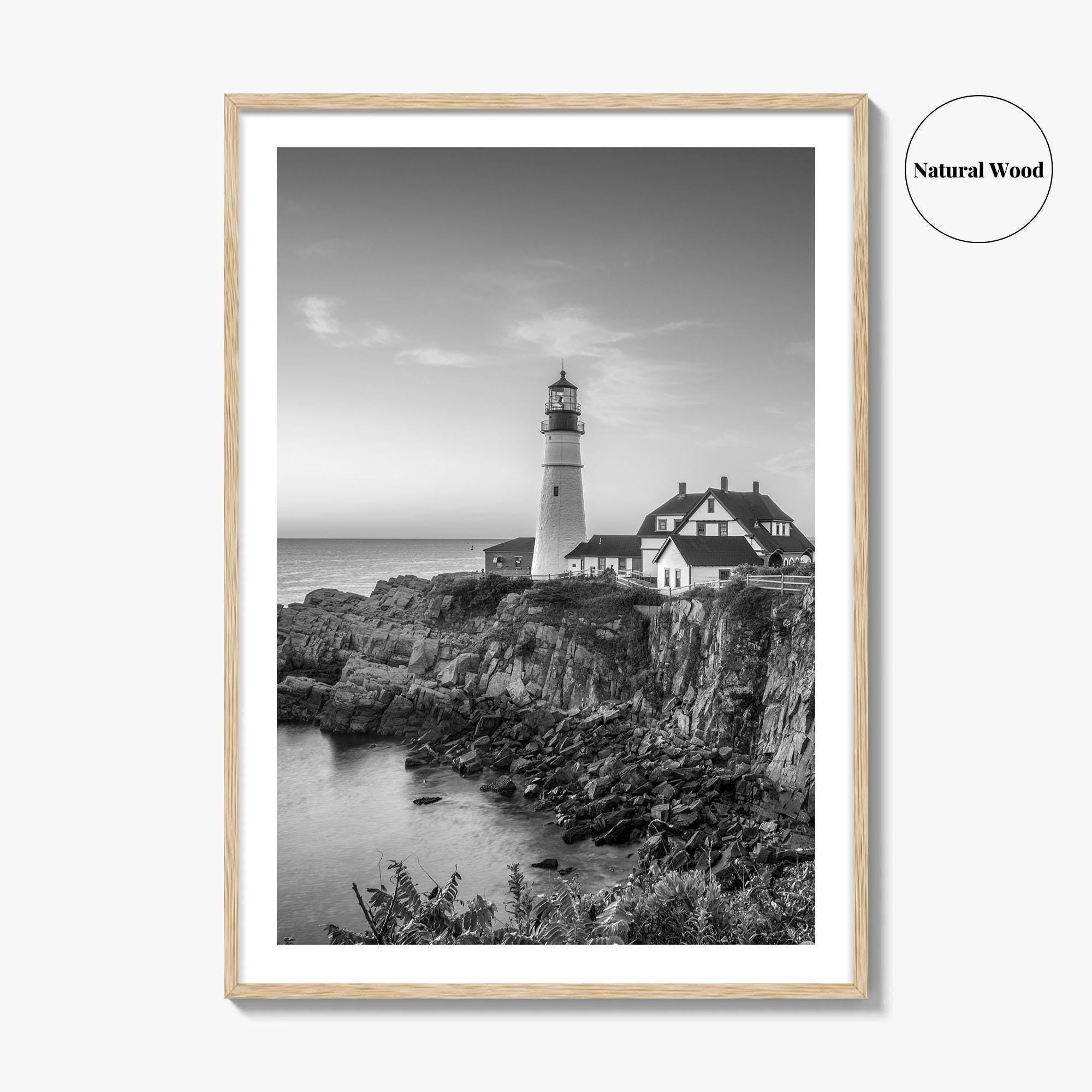 Portland Head Light Maine USA Black and White Fine Art Photo Print, Lighthouse Poster