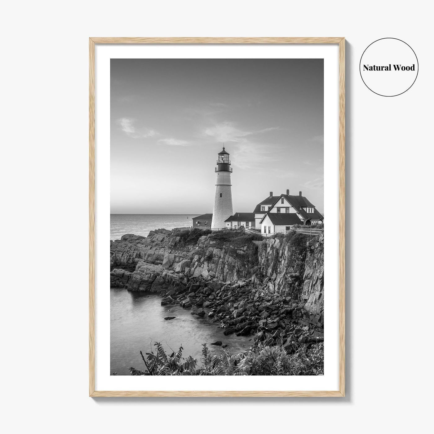 Portland Head Light Maine USA Black and White Fine Art Photo Print, Lighthouse Poster
