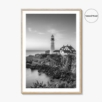 Portland Head Light Maine USA Black and White Fine Art Photo Print, Lighthouse Poster