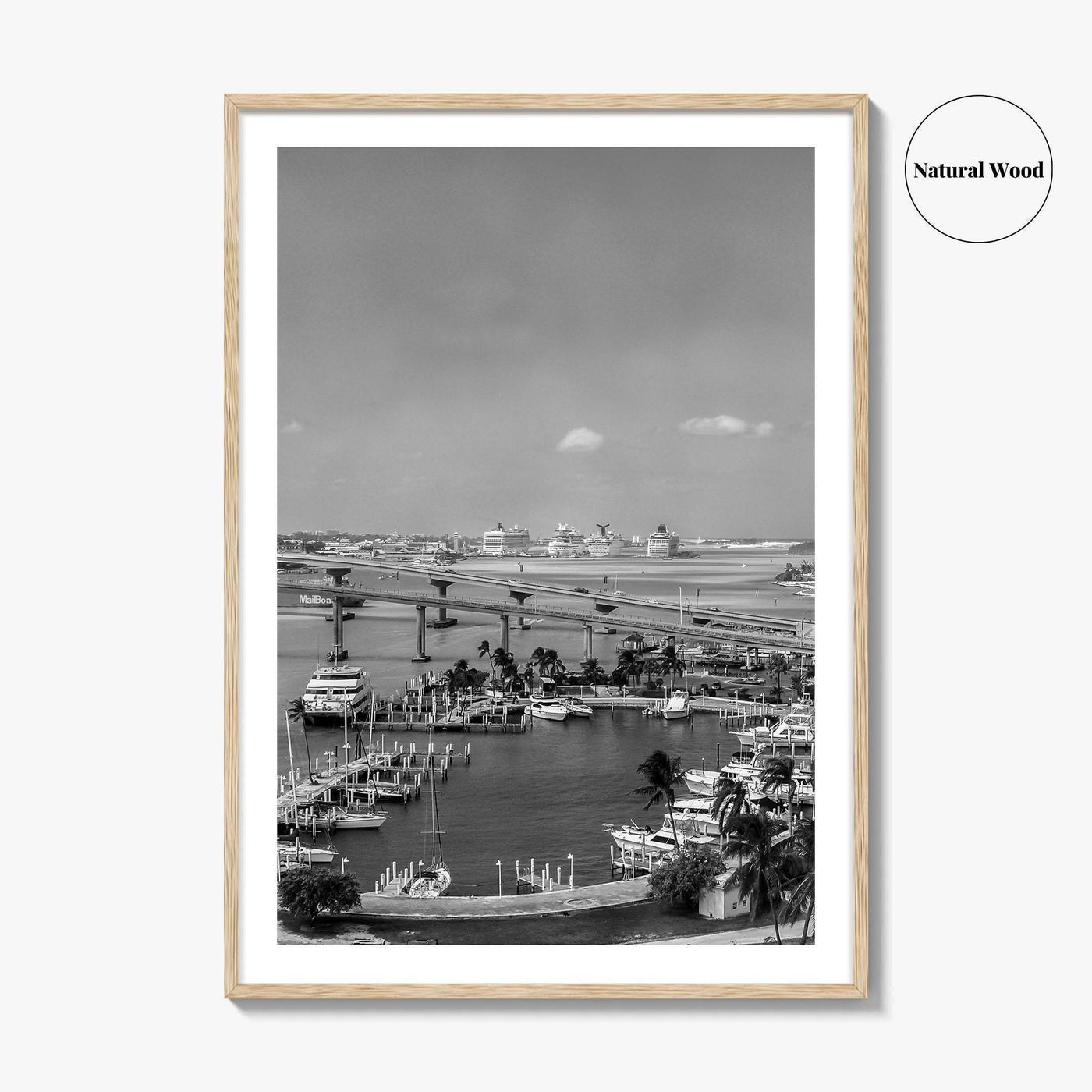 Nassau Black and White Fine Art Photo Print, Bahamas Paradise Island Bridge Boats Poster