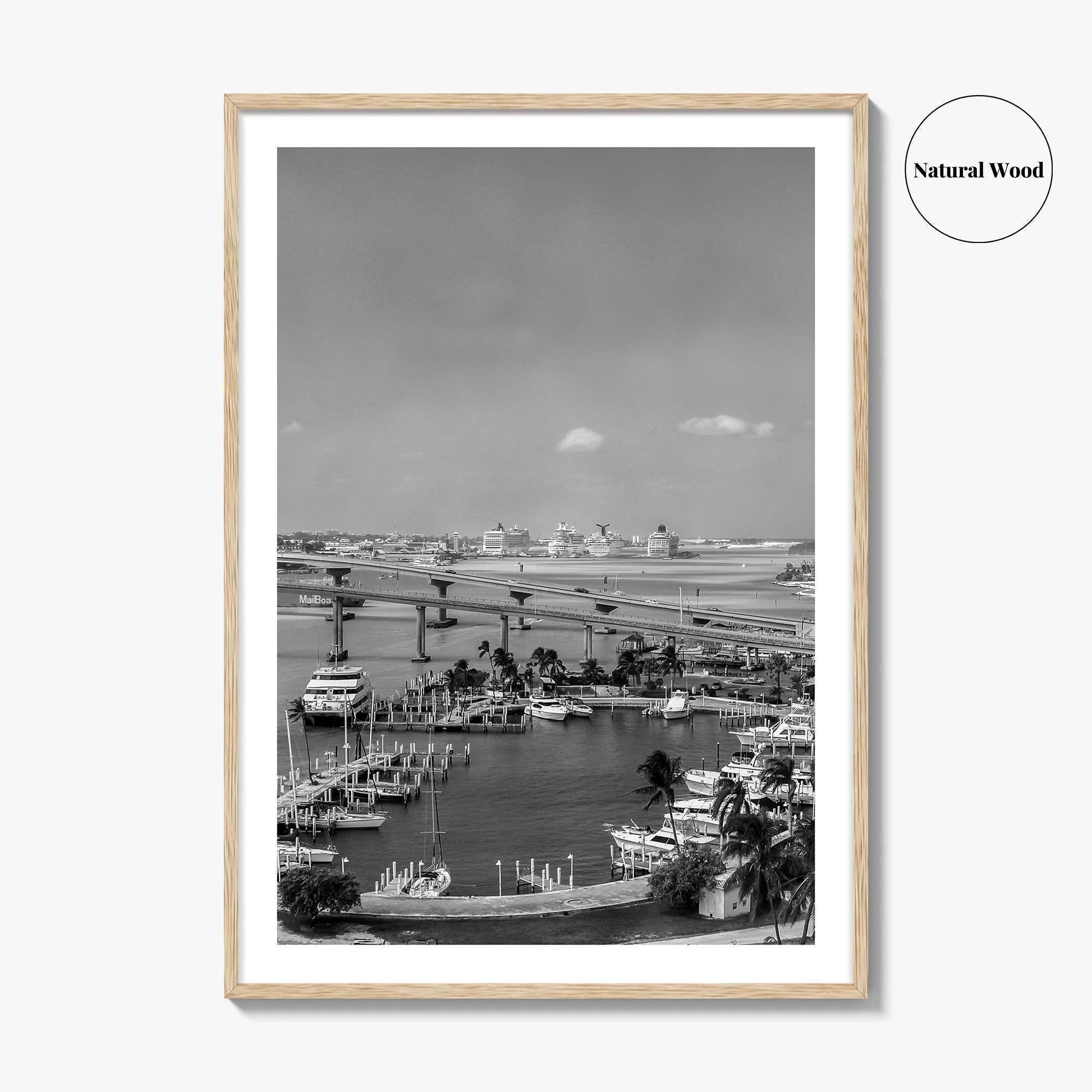 Nassau Black and White Fine Art Photo Print, Bahamas Paradise Island Bridge Boats Poster