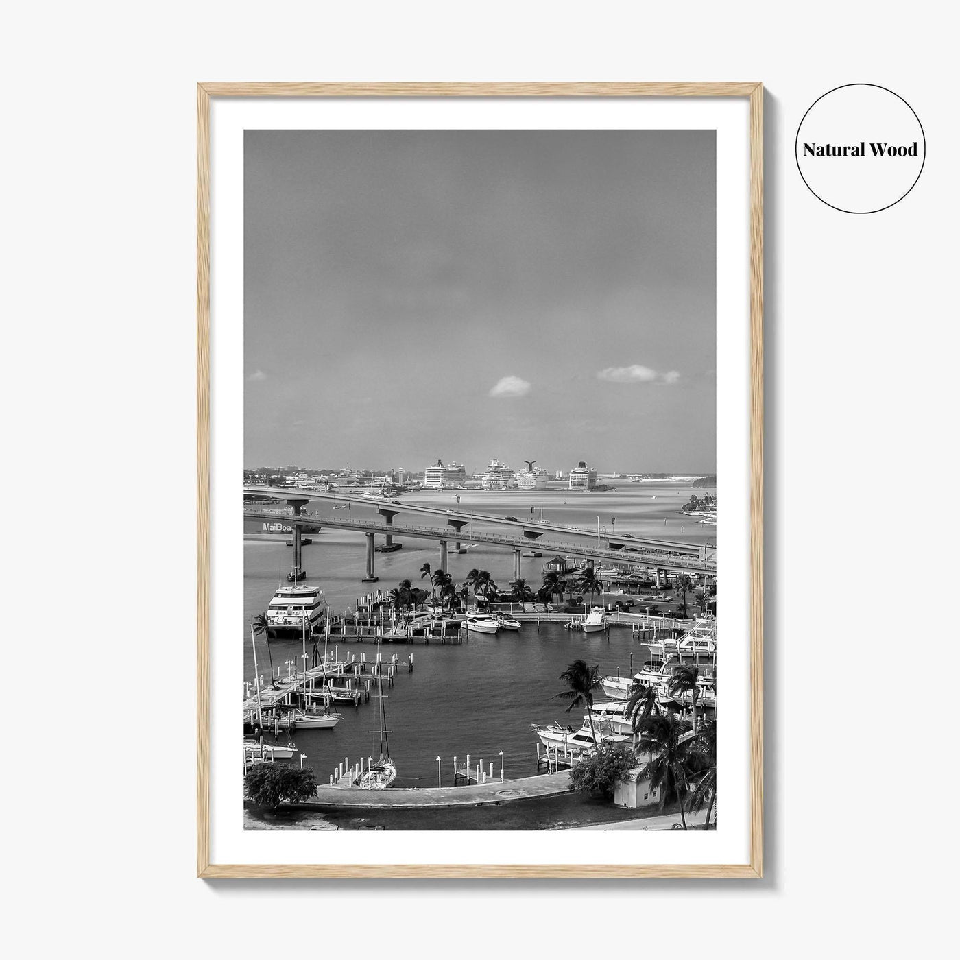 Nassau Black and White Fine Art Photo Print, Bahamas Paradise Island Bridge Boats Poster