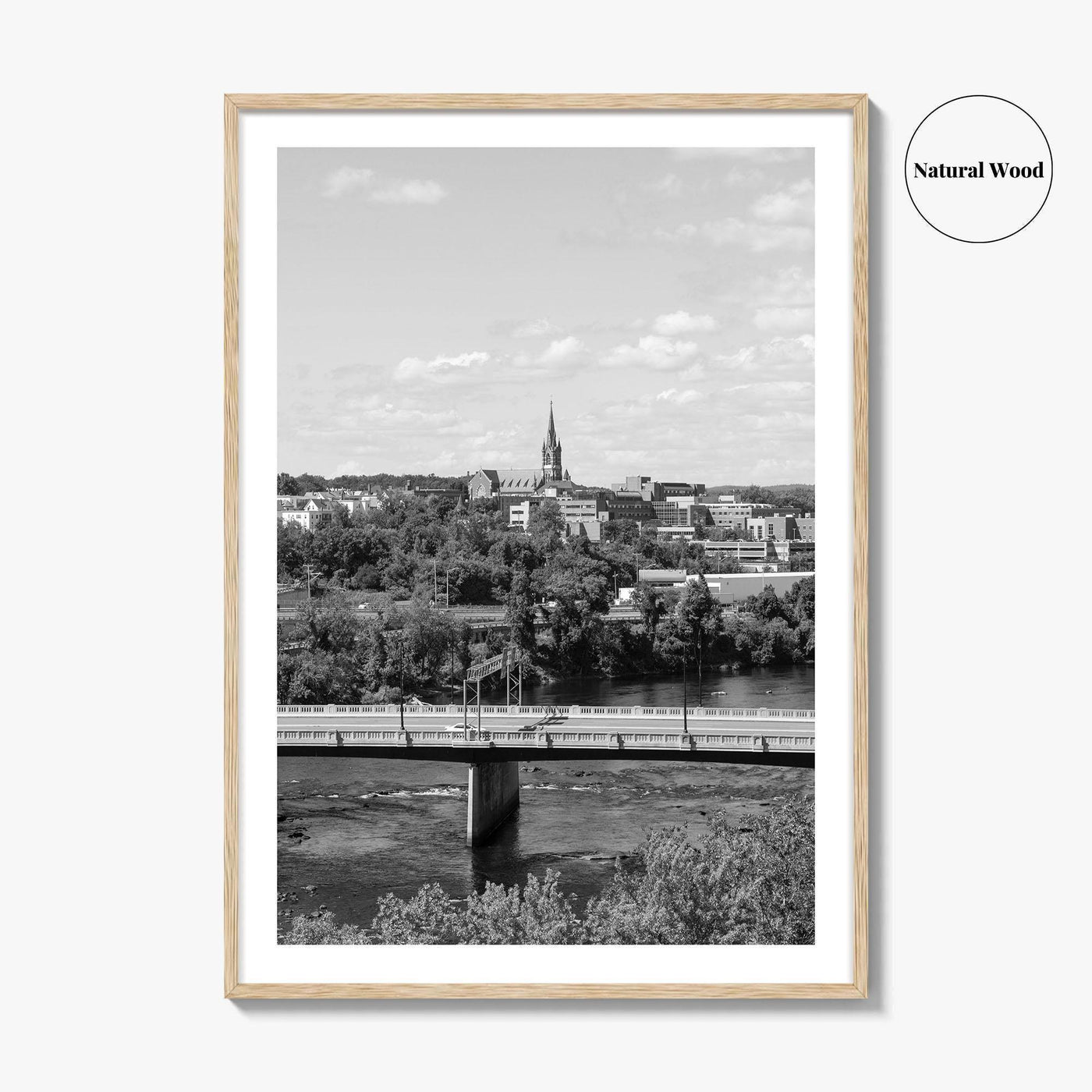 Manchester New Hampshire Skyline Black and White Fine Art Photo Print, Poster, Merrimack River