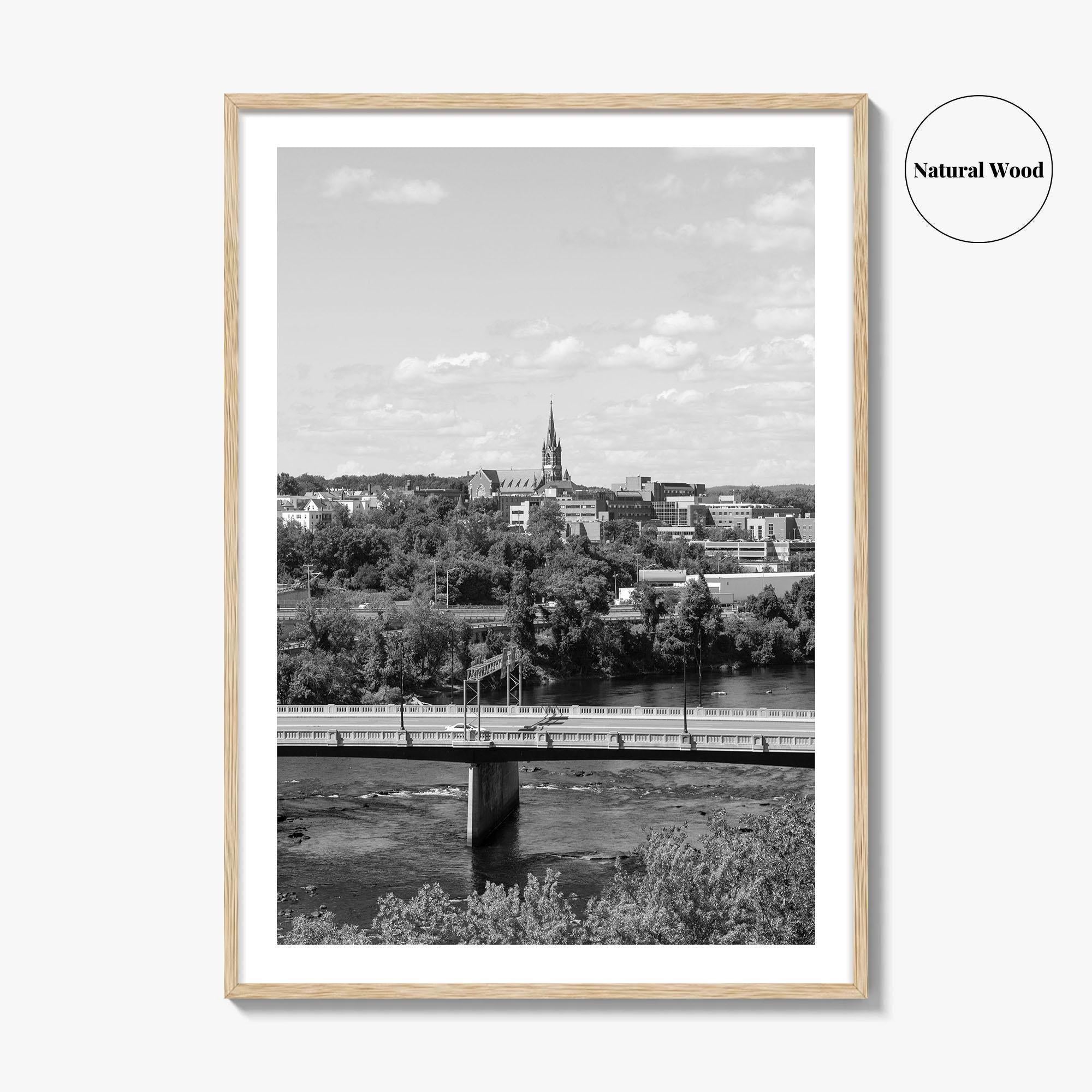 Manchester New Hampshire Skyline Black and White Fine Art Photo Print, Poster, Merrimack River