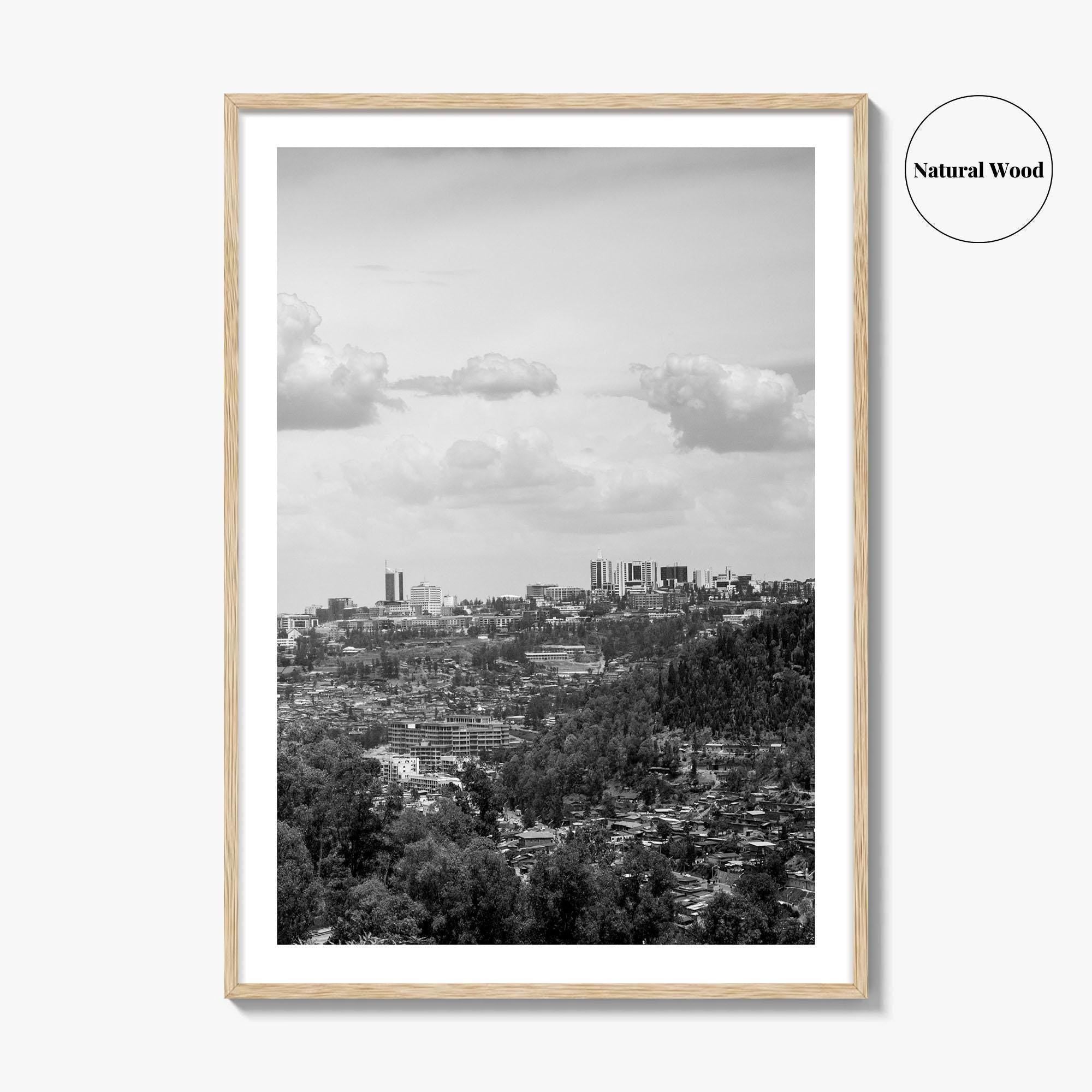 Kigali Skyline Black and White Fine Art Photo Print, Rwanda Poster Africa