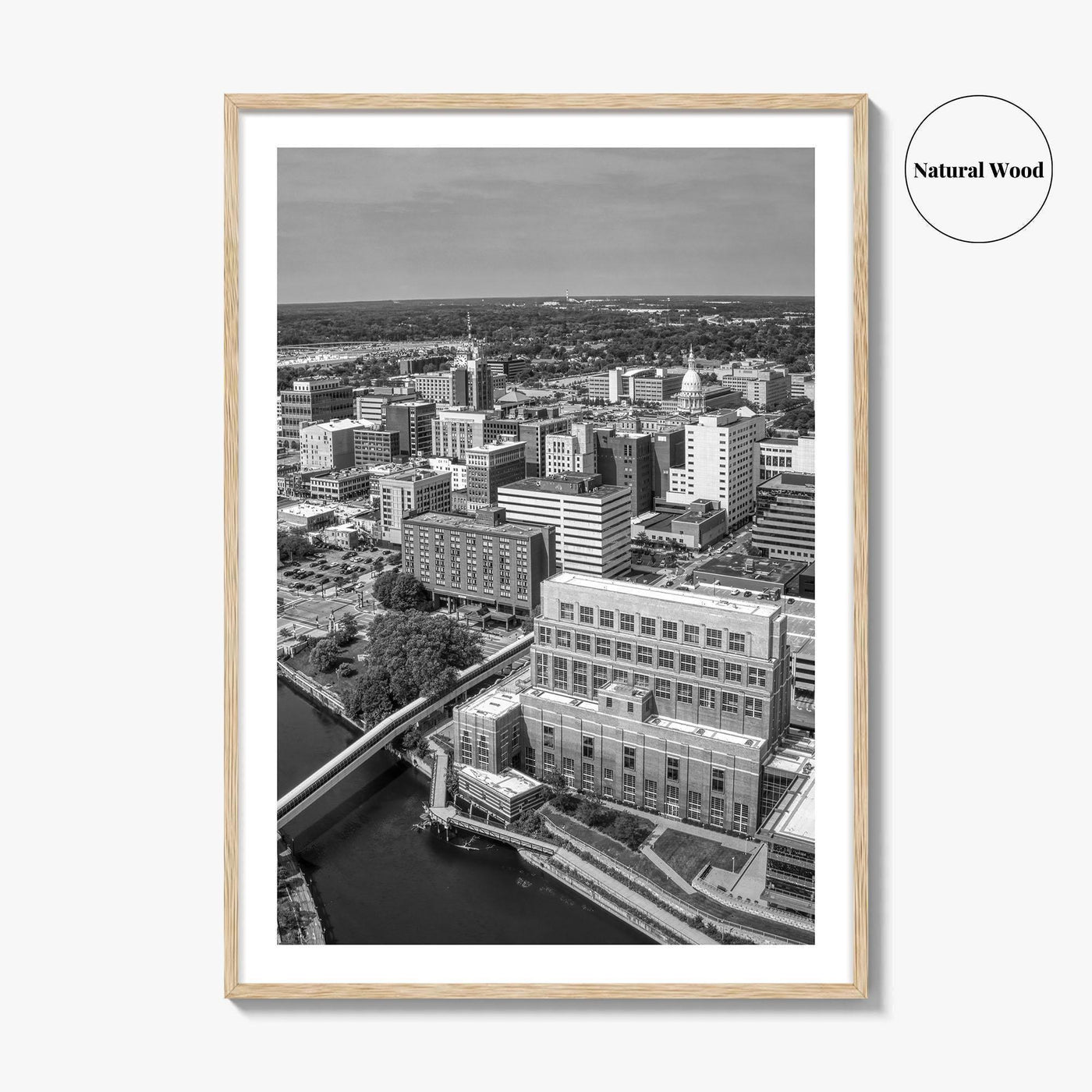 Lansing Skyline Black and White Fine Art Photo Print, Michigan Poster, USA