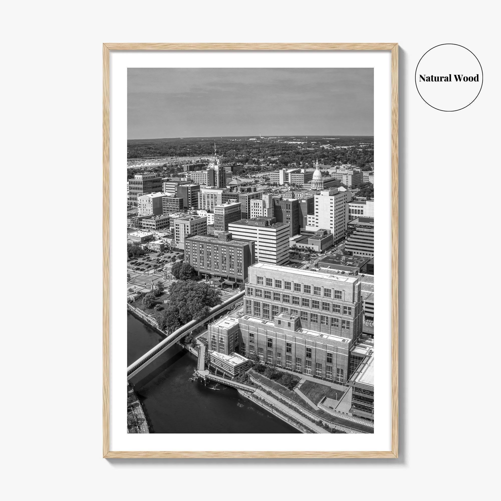 Lansing Skyline Black and White Fine Art Photo Print, Michigan Poster, USA