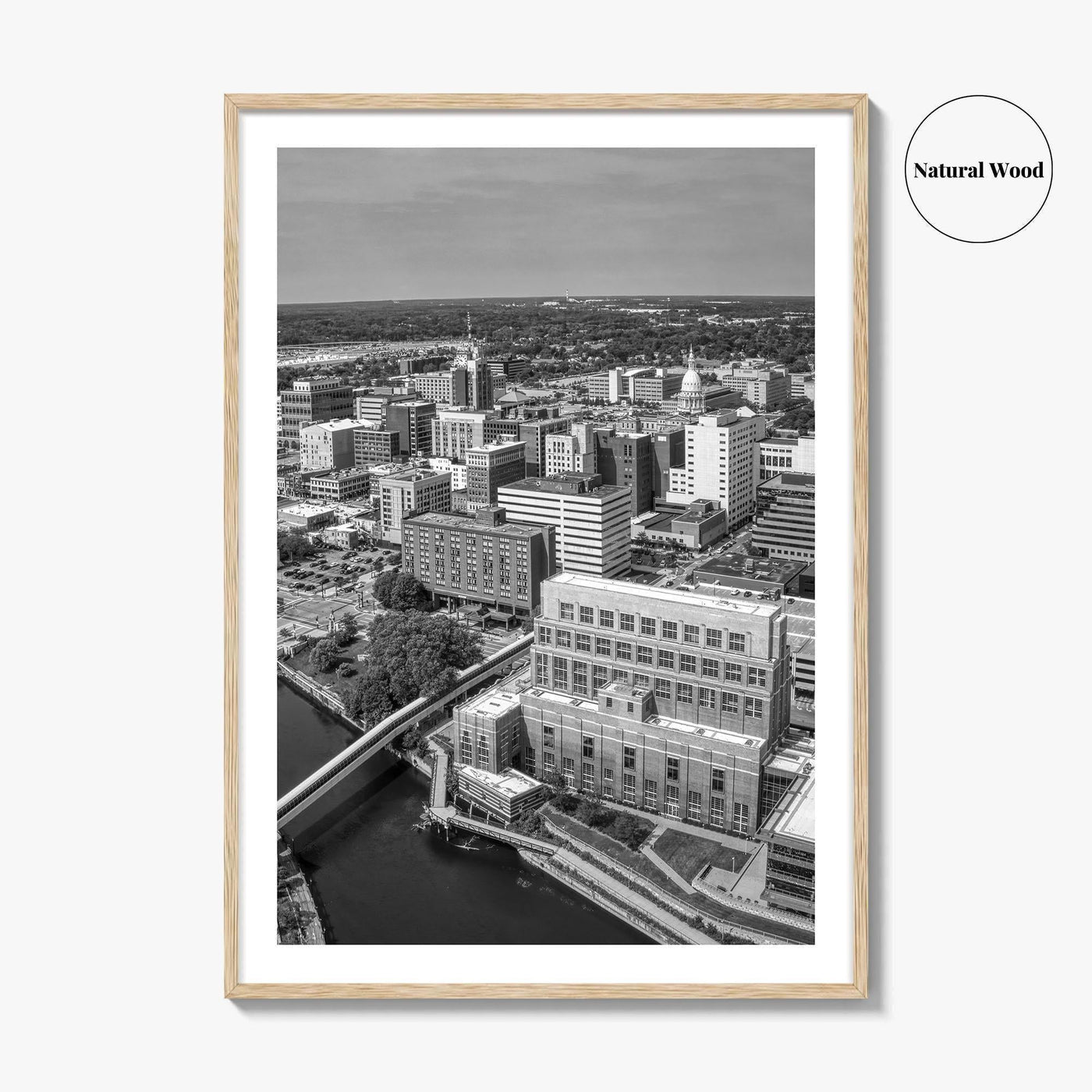 Lansing Skyline Black and White Fine Art Photo Print, Michigan Poster, USA