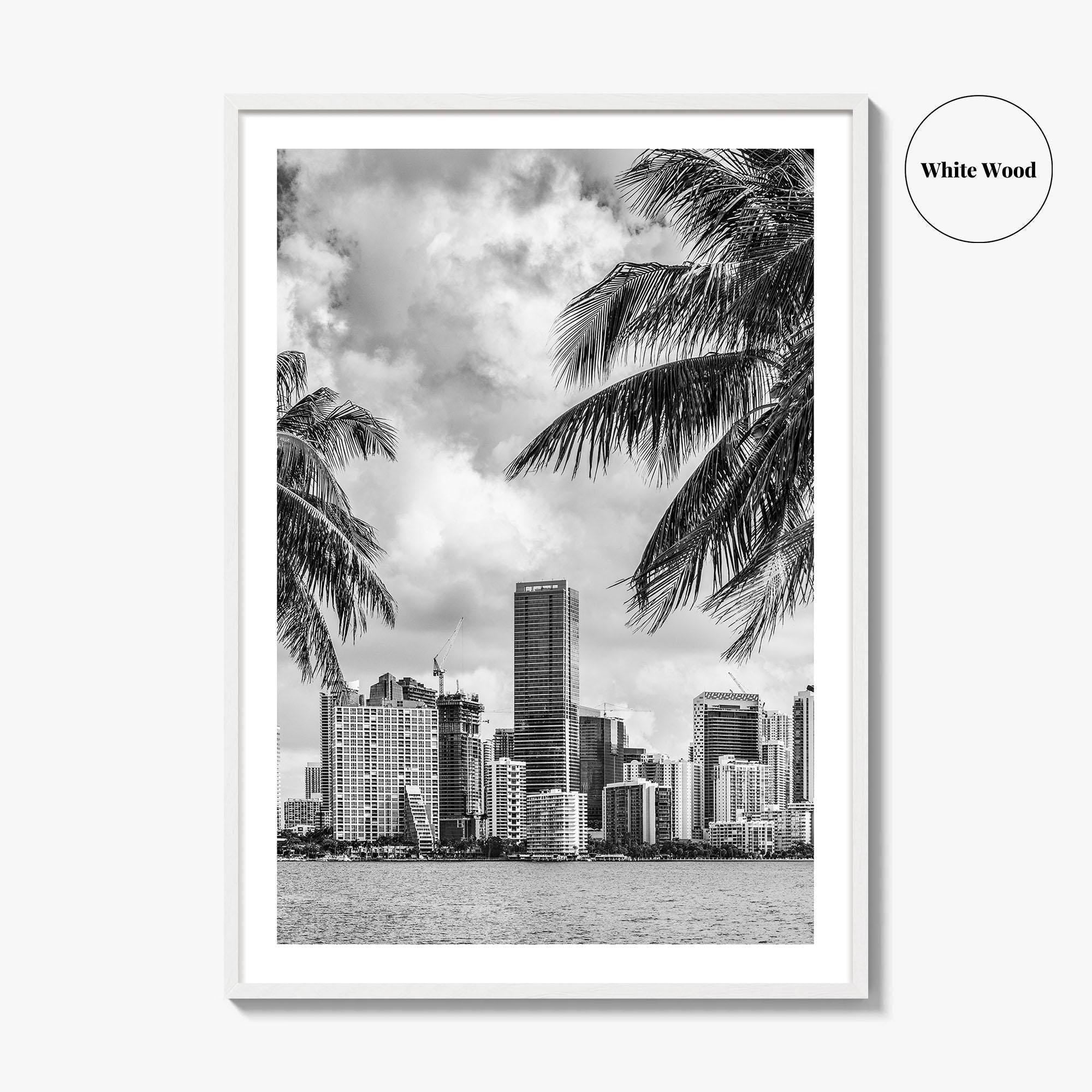 Miami Skyline Black and White Fine Art Photo Print, Florida Downtown Wall Poster, USA