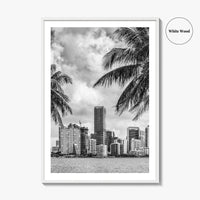 Miami Skyline Black and White Fine Art Photo Print, Florida Downtown Wall Poster, USA