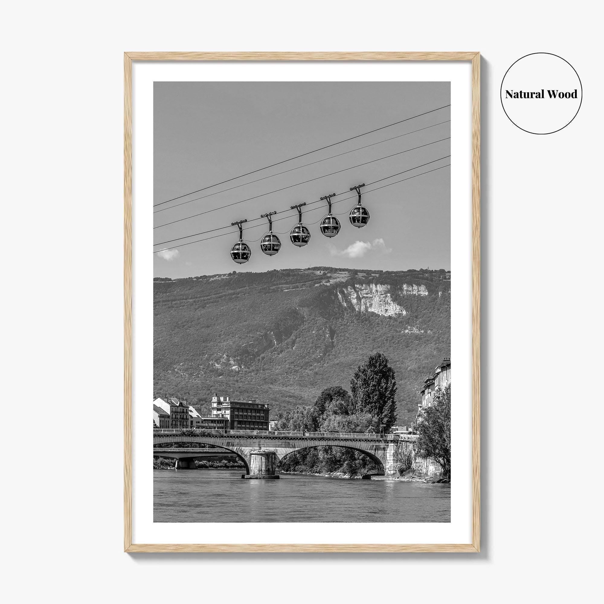 Grenoble Black and White Fine Art Photo Print, Bastille, Isere River Poster