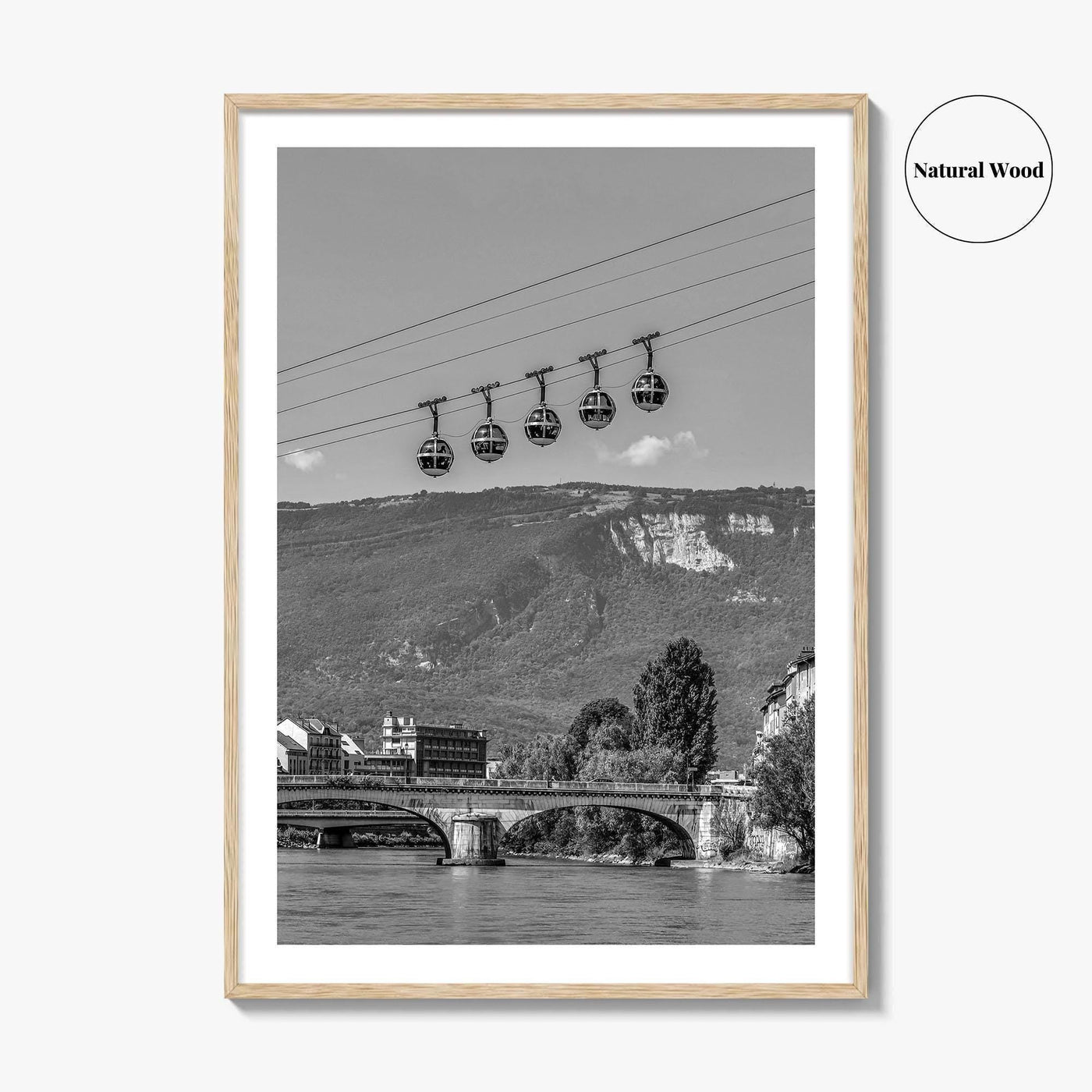 Grenoble Black and White Fine Art Photo Print, Bastille, Isere River Poster