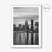 Louisville Skyline Black and White Fine Art Photo Print, Kentucky River Poster