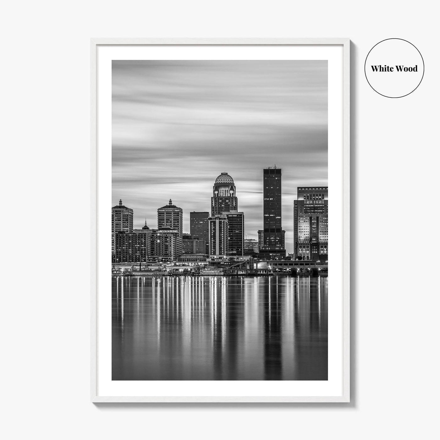 Louisville Skyline Black and White Fine Art Photo Print, Kentucky River Poster