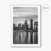 Louisville Skyline Black and White Fine Art Photo Print, Kentucky River Poster