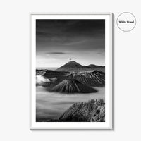 Mount Bromo Black and White Fine Art Photo Print, East Java Volcano Poster