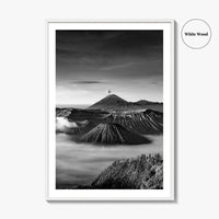Mount Bromo Black and White Fine Art Photo Print, East Java Volcano Poster