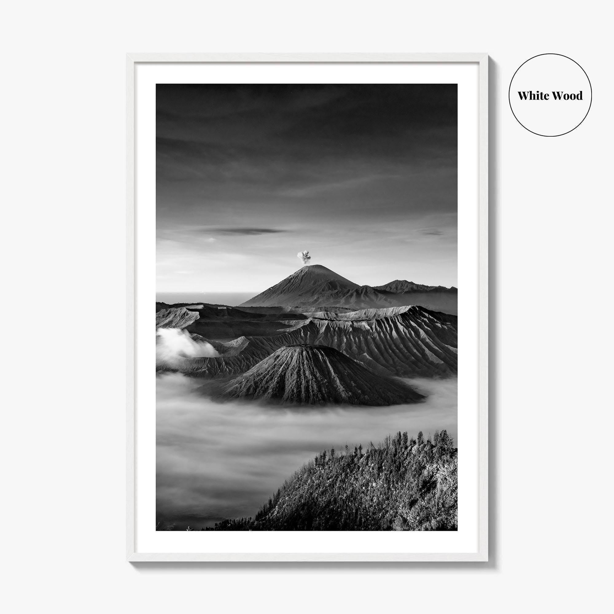 Mount Bromo Black and White Fine Art Photo Print, East Java Volcano Poster