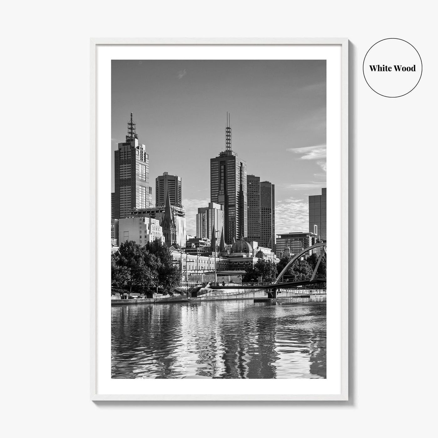 Melbourne Skyline Black and White Fine Art Photo Print, Southbank, Victoria Australia Wall Poster