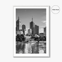 Melbourne Skyline Black and White Fine Art Photo Print, Southbank, Victoria Australia Wall Poster