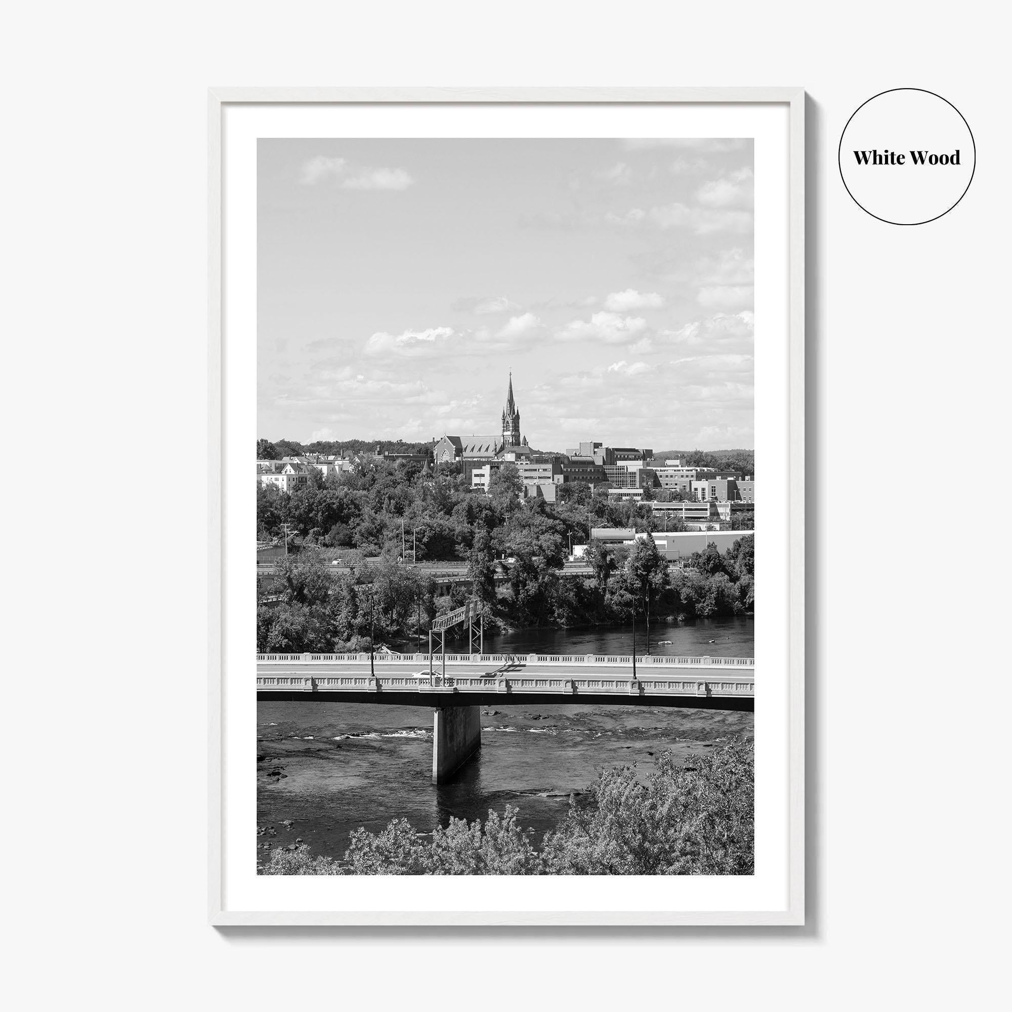 Manchester New Hampshire Skyline Black and White Fine Art Photo Print, Poster, Merrimack River