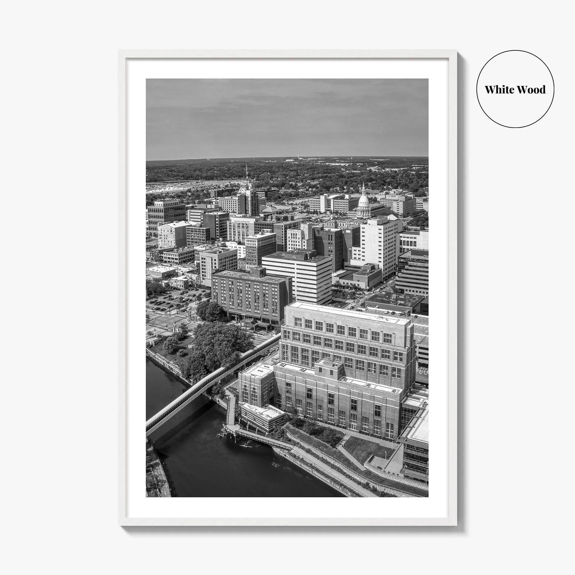 Lansing Skyline Black and White Fine Art Photo Print, Michigan Poster, USA