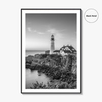 Portland Head Light Maine USA Black and White Fine Art Photo Print, Lighthouse Poster