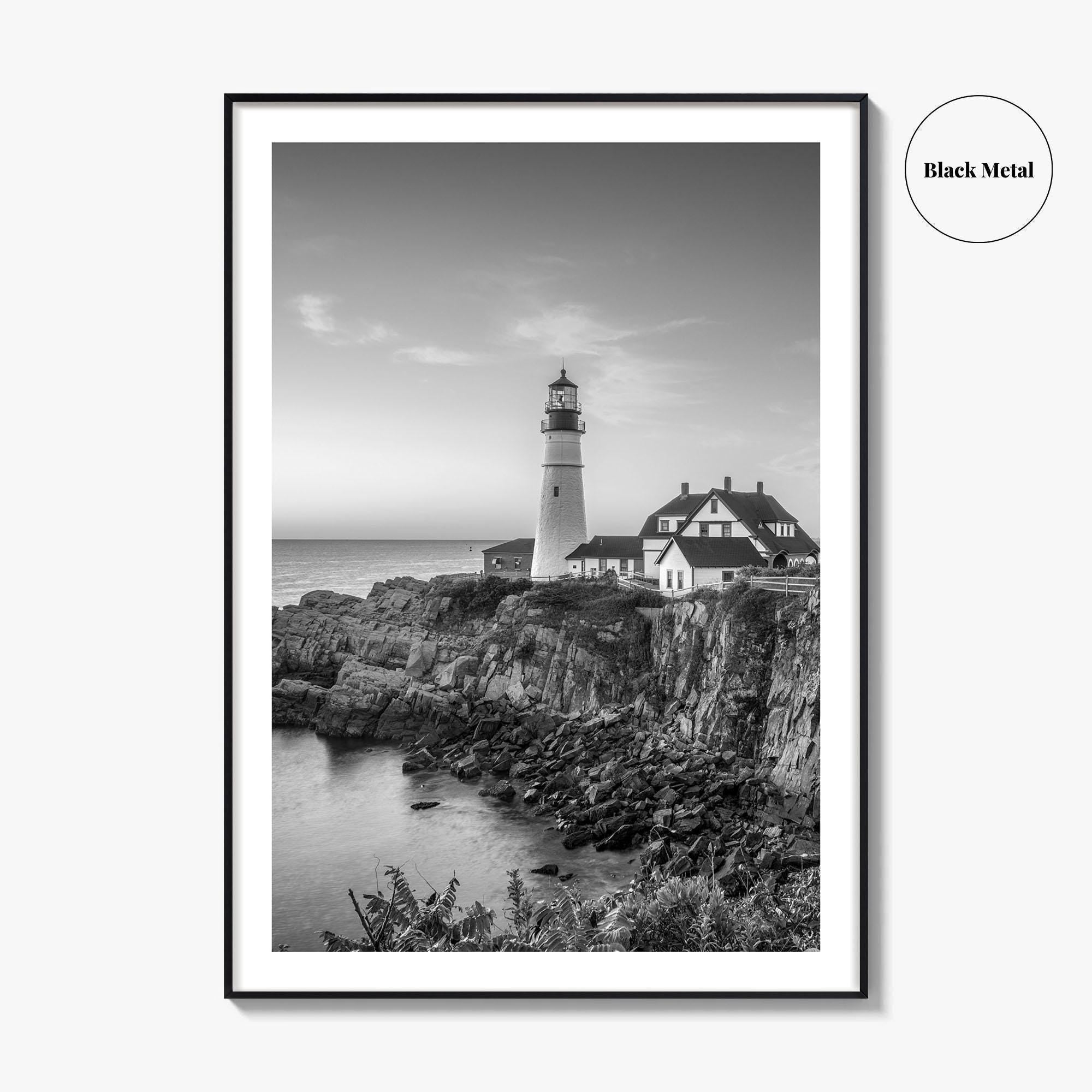 Portland Head Light Maine USA Black and White Fine Art Photo Print, Lighthouse Poster