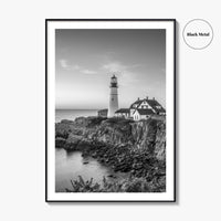 Portland Head Light Maine USA Black and White Fine Art Photo Print, Lighthouse Poster