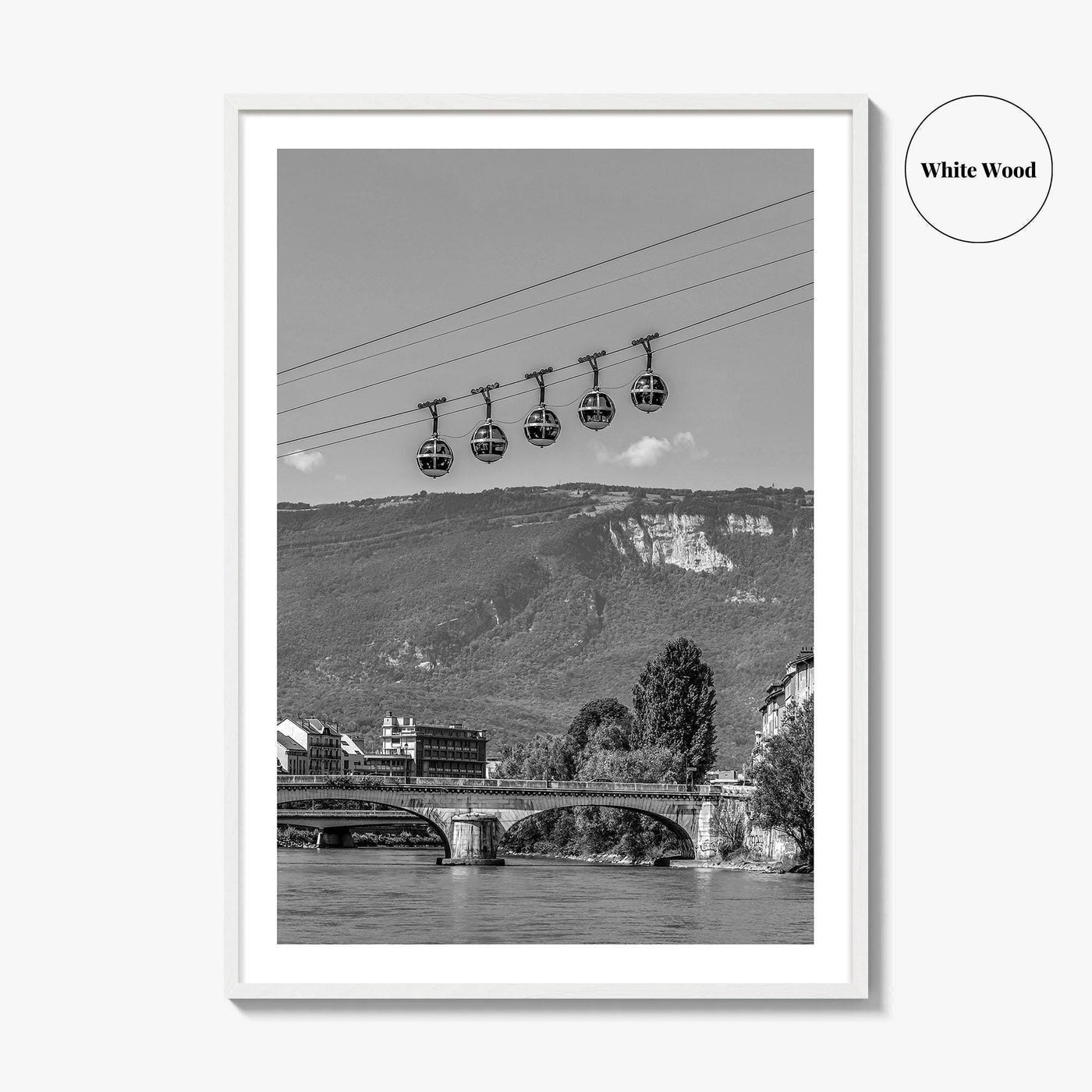 Grenoble Black and White Fine Art Photo Print, Bastille, Isere River Poster