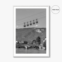 Grenoble Black and White Fine Art Photo Print, Bastille, Isere River Poster