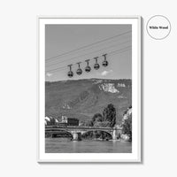 Grenoble Black and White Fine Art Photo Print, Bastille, Isere River Poster