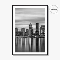 Louisville Skyline Black and White Fine Art Photo Print, Kentucky River Poster