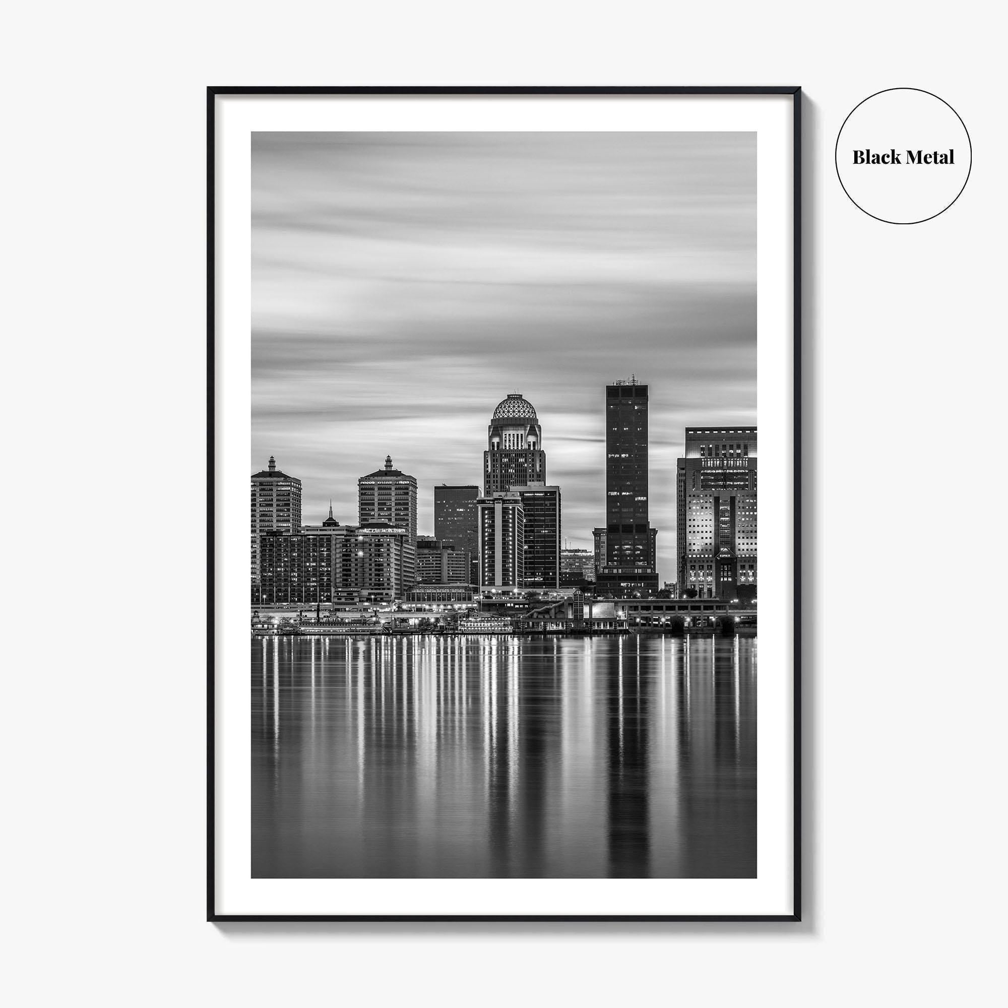 Louisville Skyline Black and White Fine Art Photo Print, Kentucky River Poster