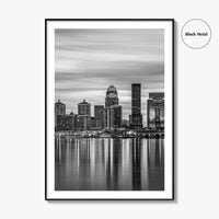 Louisville Skyline Black and White Fine Art Photo Print, Kentucky River Poster