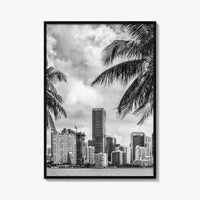 Miami Skyline Black and White Fine Art Photo Print, Florida Downtown Wall Poster, USA