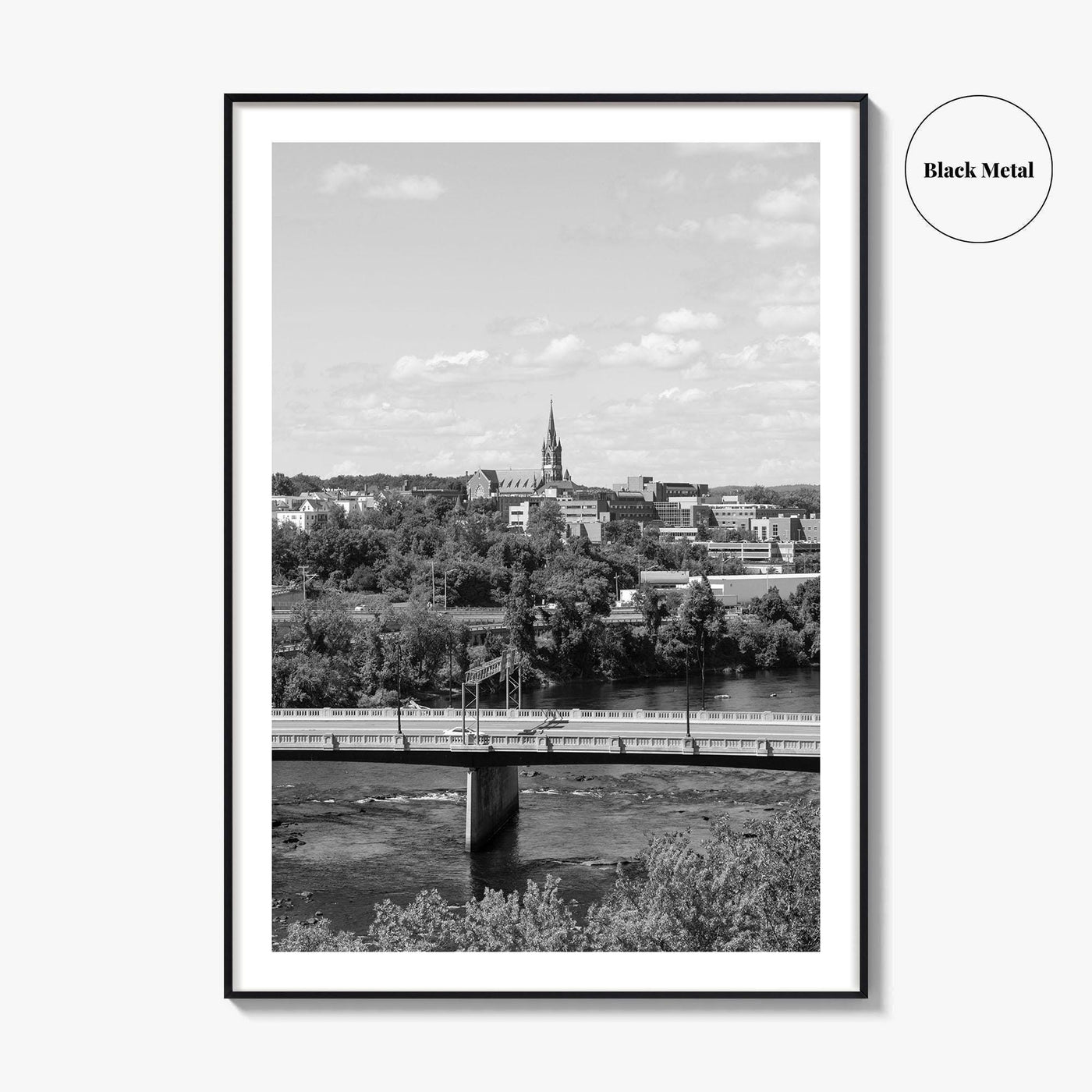 Manchester New Hampshire Skyline Black and White Fine Art Photo Print, Poster, Merrimack River