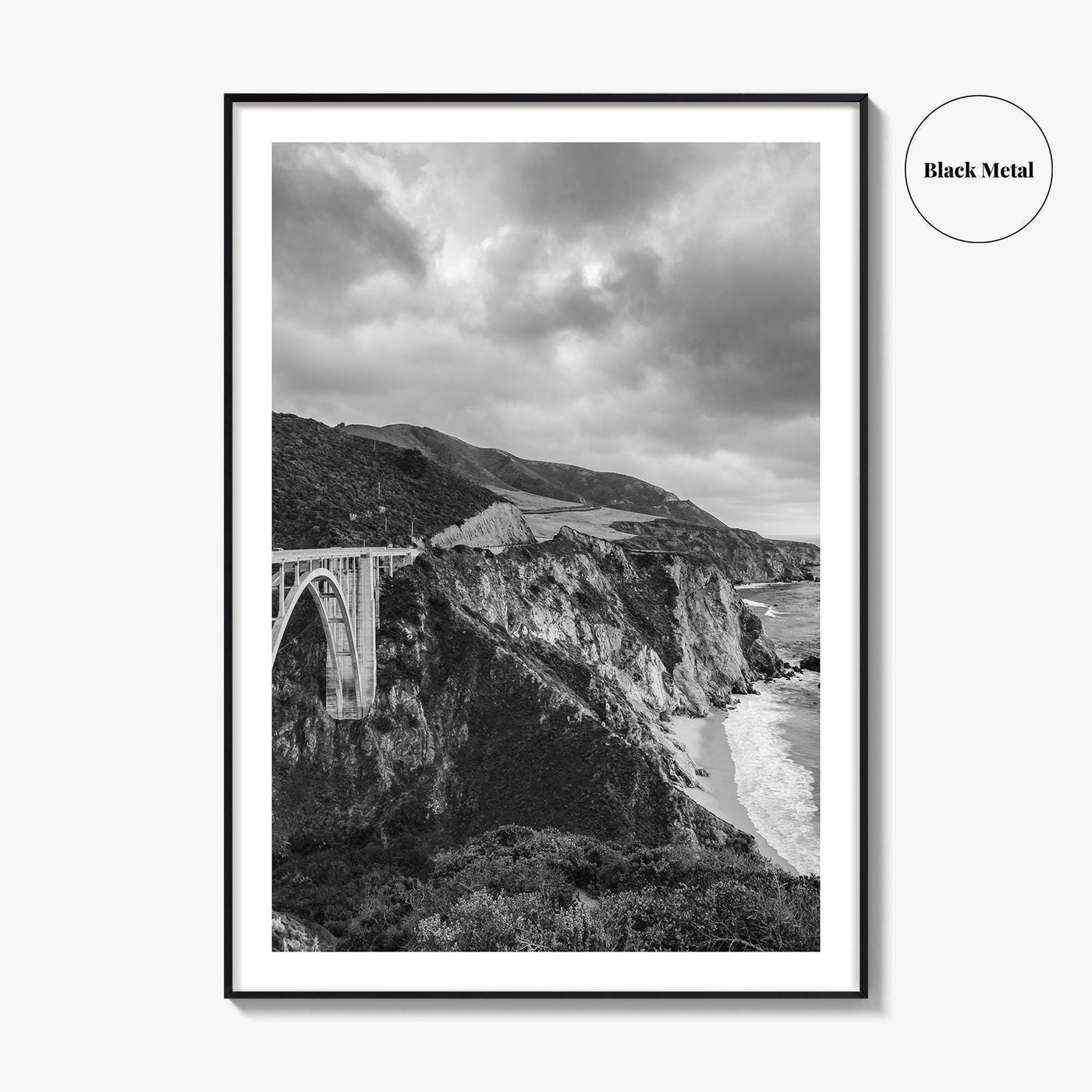 Big Sur Black and White Fine Art Photo Print, Bixby Bridge Poster