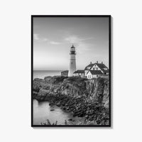 Portland Head Light Maine USA Black and White Fine Art Photo Print, Lighthouse Poster