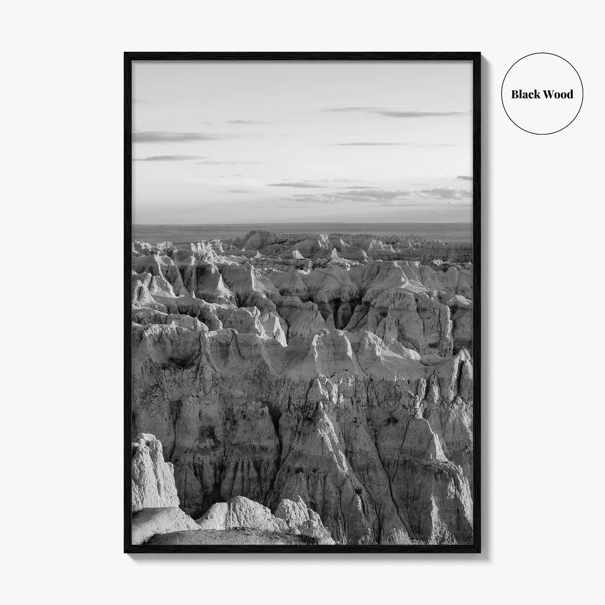 Badlands National Park Black and White Fine Art Photo Print, South Dakota Landscape Poster